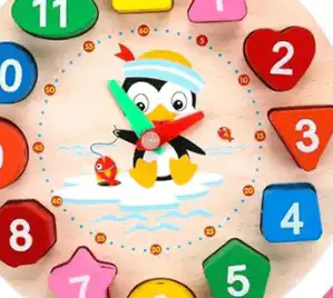 Wooden Clock Puzzles Time Learning Shape Sorting - Image 2