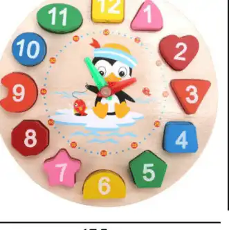 Wooden Clock Puzzles Time Learning Shape Sorting